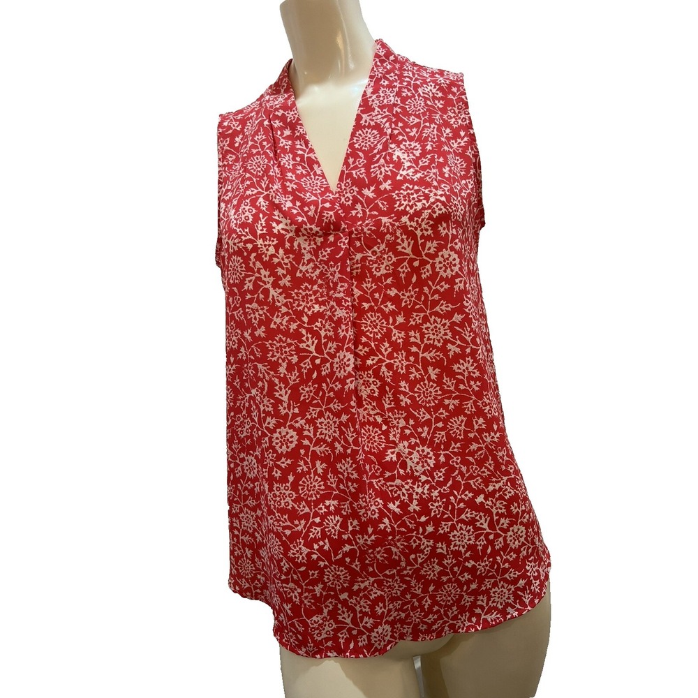 Adrianna Papell Sleeveless Blouse Size Small Pink Background  White Flowers